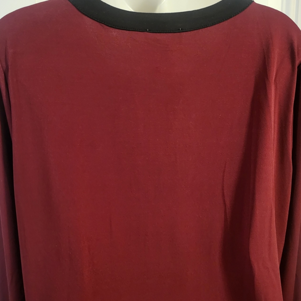 Carmon Marc Valvo Cranberry & Faux Leather Longsleeve in Lg - Picture 3 of 4